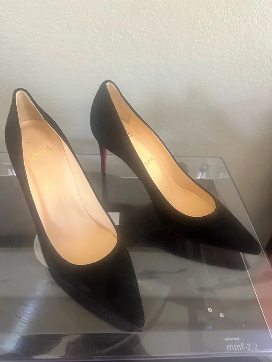 Christian Louboutin Black Suede Pointed-Toe Stiletto Pumps Kate 85 New In Box - Picture 5 of 12